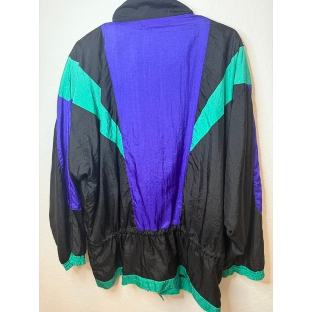 Vintage Casual Isle Windbreaker Jacket Mens XL Colorblock 90s Retro Black Purple - Picture 2 of 5